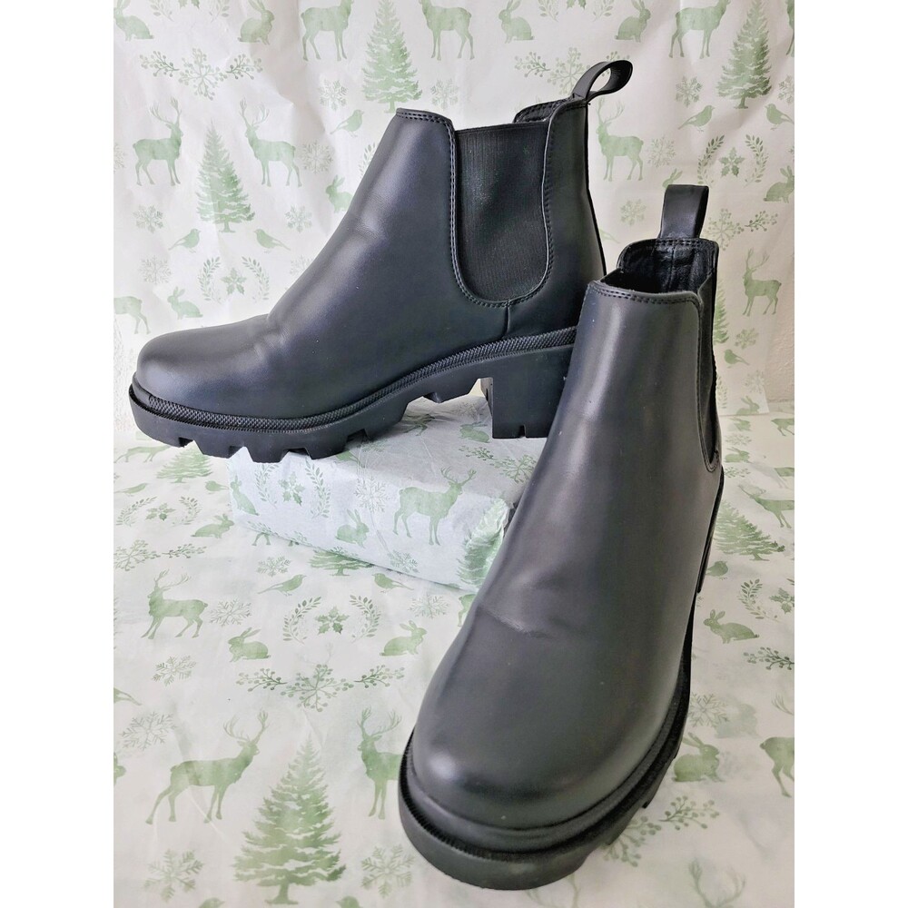 Steve Madden Hadlee Chelsea Ankle Boots Black Lug Sole Block Heel Women's 9M